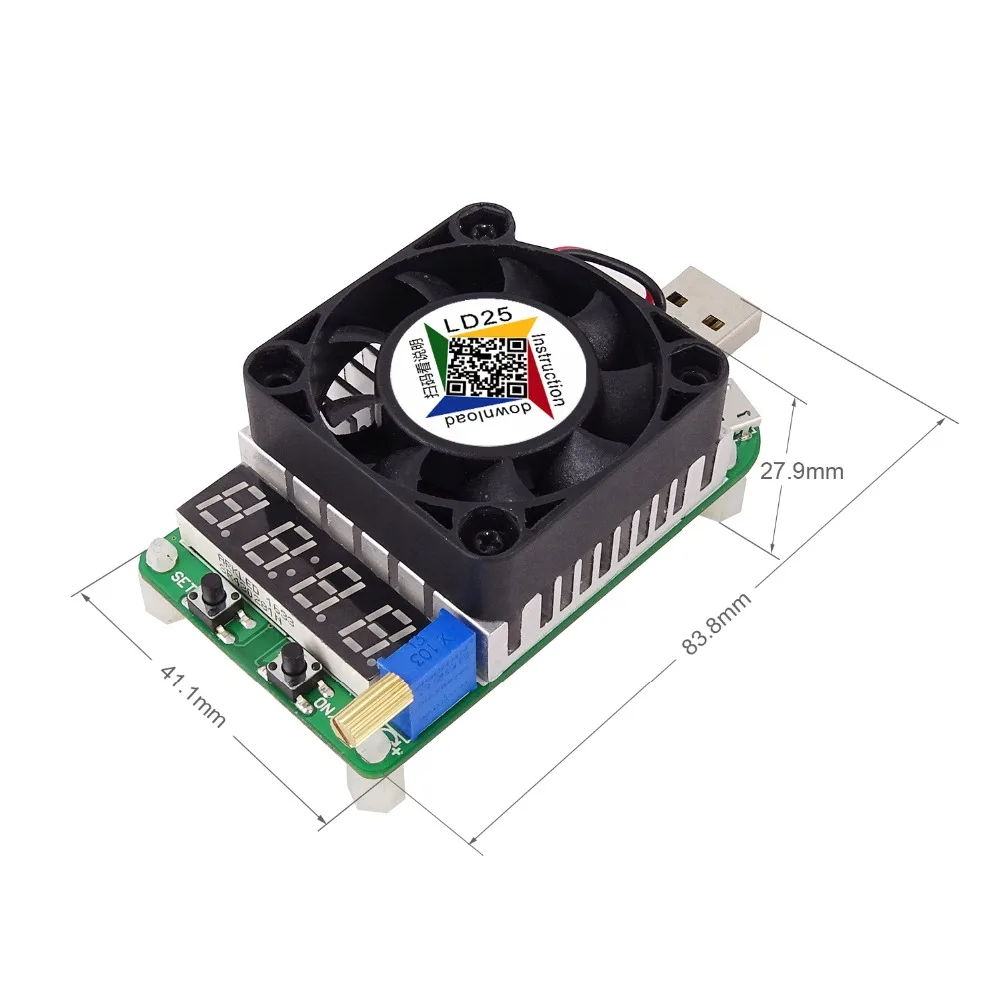LD25 Electronic Load resistor USB Interface Discharge battery test LED display fan adjustable current voltage 25w Discharge tool