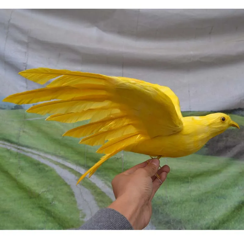 artificial feathers bird about 35cm spreading wings yellow bird model home decoration Performing prop gift h1094