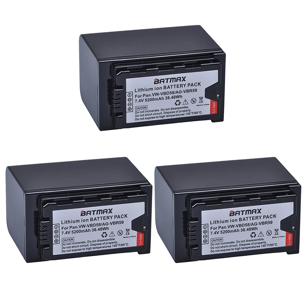 3Pcs VW-VBD58 VBD29 VBD58 VBD78 Battery for Panasonic AJ-HPX260MC,HPX265MC,PX270,PX280MC,PX285MC,PX298,AG-FC100,DVX200,HC-X1000