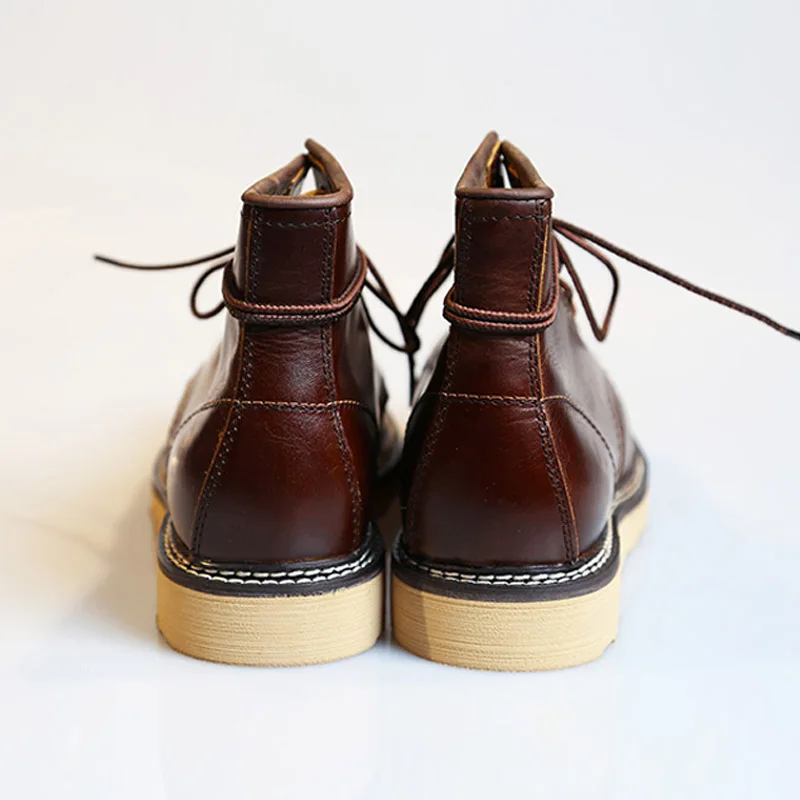 Italy Natural Leather Retro Safety Shoes Men Handmade Quality Lace Up High Top  Boots Couple Winter Working Ankle Boots