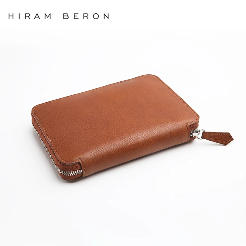 Hiram Beron Gift Passport Holder Cover Large Capacity RFID Blocking Zipper Genuine Wallet Gift for Friend Family