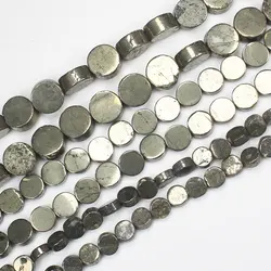 Natural Pyrite,6-10mm Coin shape beads 15inch , For DIY Necklace Bracelat Jewelry Making