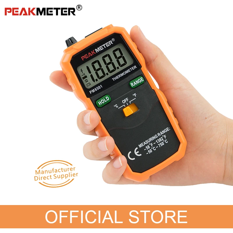 PEAKMETER PM6501 LCD Display Wireless K Type Digital Thermometer Temperature Meter Thermocouple W/Data Hold/Logging