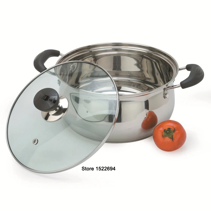 Dia 24cm Multi Purpose Soup Pot Stainless Steel Pot with Toughened Glass Cover Kitchen Pot for Gas and Induction Cooker