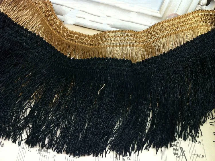 3Meter/Lot 11CM High Quality Tassel Ribbon Lace Trim Luxury Gold Black Fringe DIY Dress Garment Accessories
