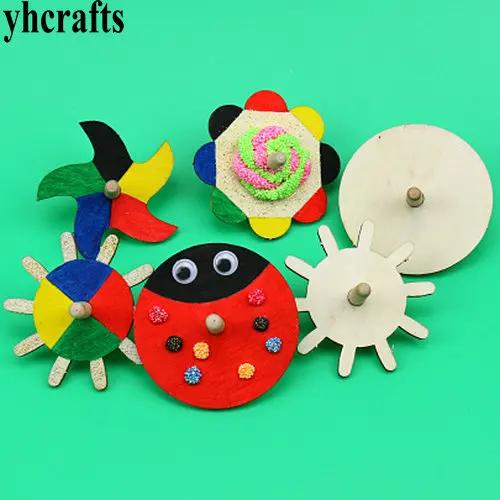 

10PCS/LOT.Paint unfinished spin top Wood gyro Kindergarten arts and toys Classic toy Early learning educational crafts Wholesale