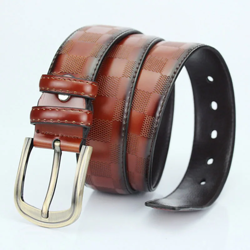 

Men Luxury Brand Designer Plaid Pattern Genuine Leather New Fashion Man Accessories Wide Belts Buckles For Men Jeans Casual Belt