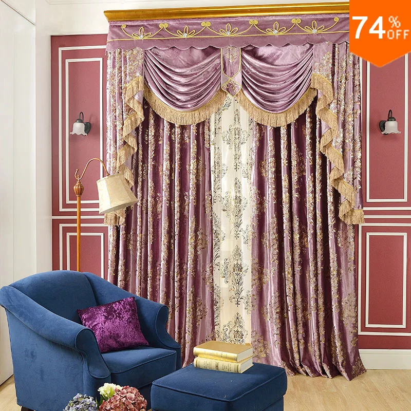 Pink Small Fur Surface Embroid Pinky Golden flowers curtains Rod Stick Curtain Classic design elegant bedroom Curtain Rod Style