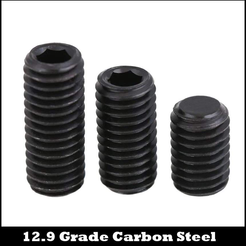 M3/M4/M5/M6/M8/M10*2/3/4/5/6/8/10/12mm 12.9 Grade Bolt Carbon Steel Grub Allen Head Hex Hexagon Socket Set Screw With Flat Point