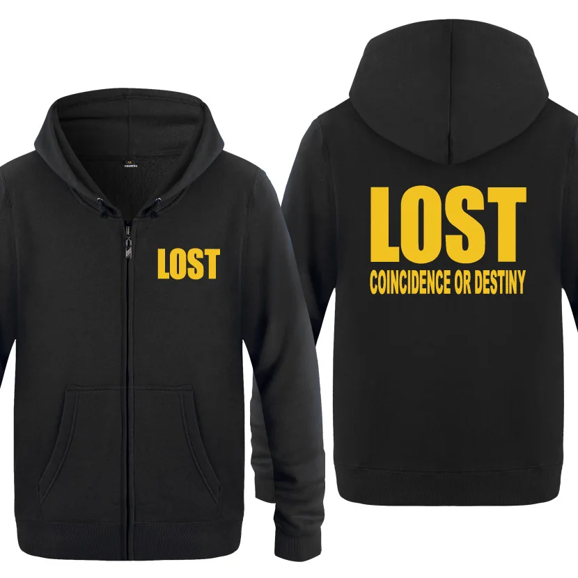 US TV Lost Printed Hoodies Men Fleece Long Sleeve Zipper Jacket Sweatshirt Coat Winter Man Fitness Tracksuit Moleton Masculino