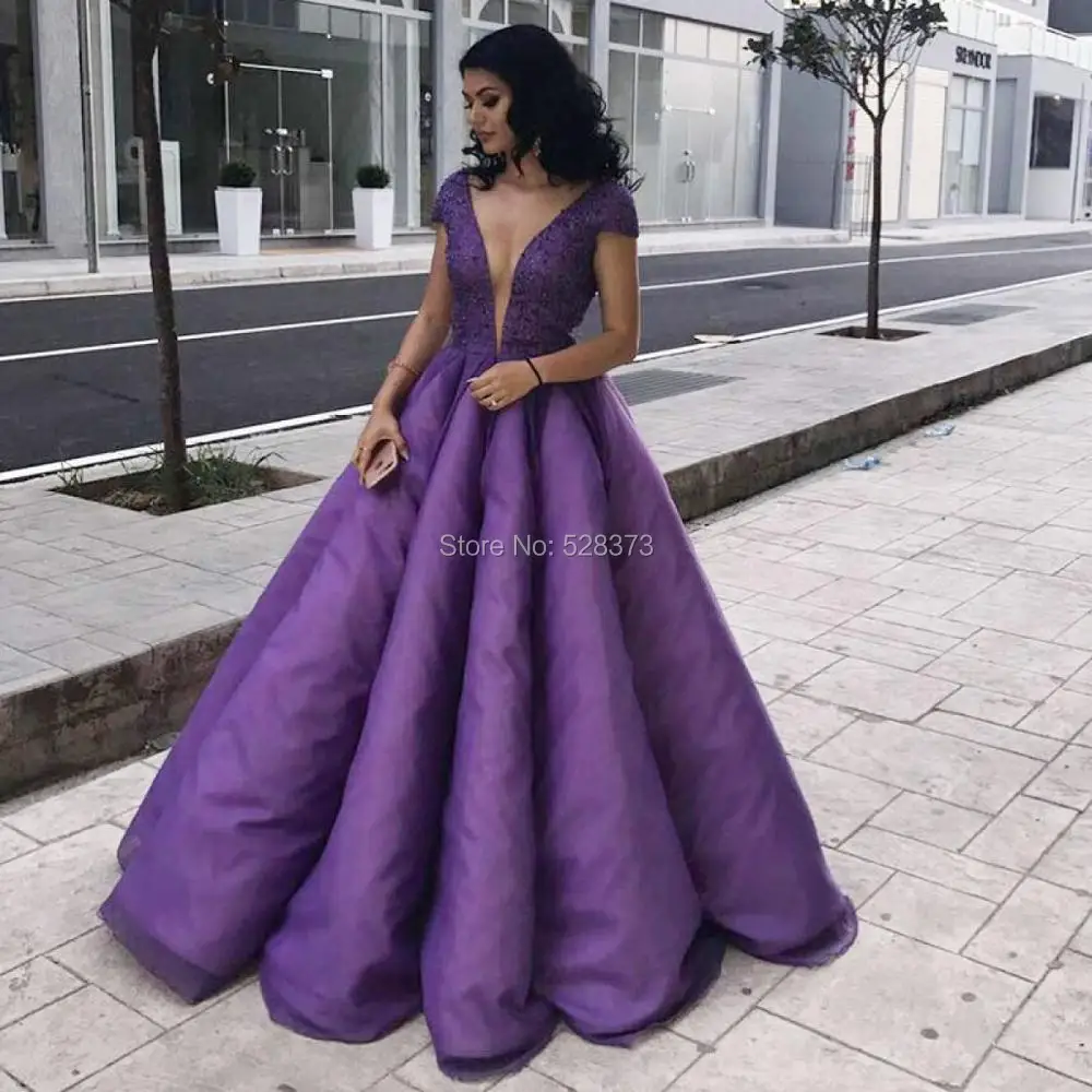 YNQNFS ED107 Cap Sleeve Sexy Deep V Neck Princess Party Gowns Formal Dress 2018 Vestidos de Fiesta Largos Elegantes de Gala