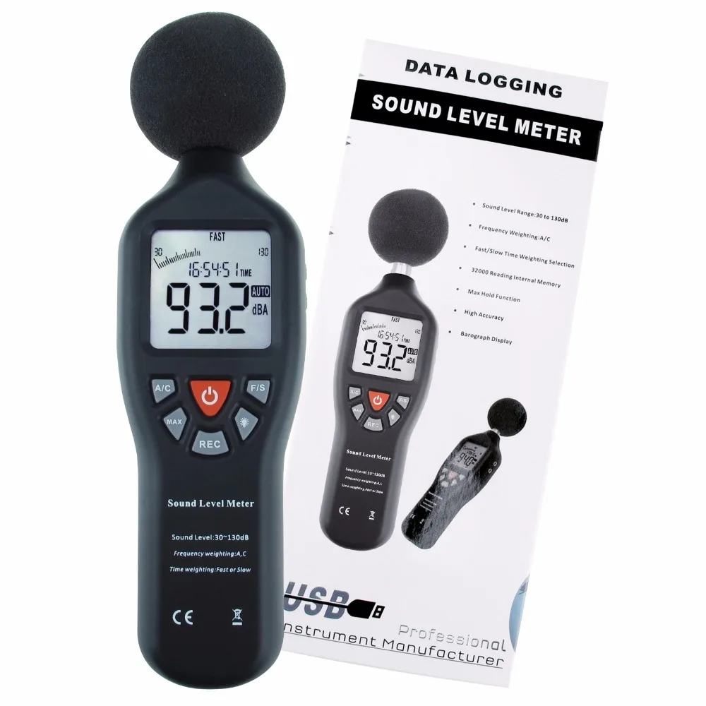 Digital Sound Level Meter Decibel 30dB - 130dB W/ Data Logging Function CD Software Noise Tester Recorder