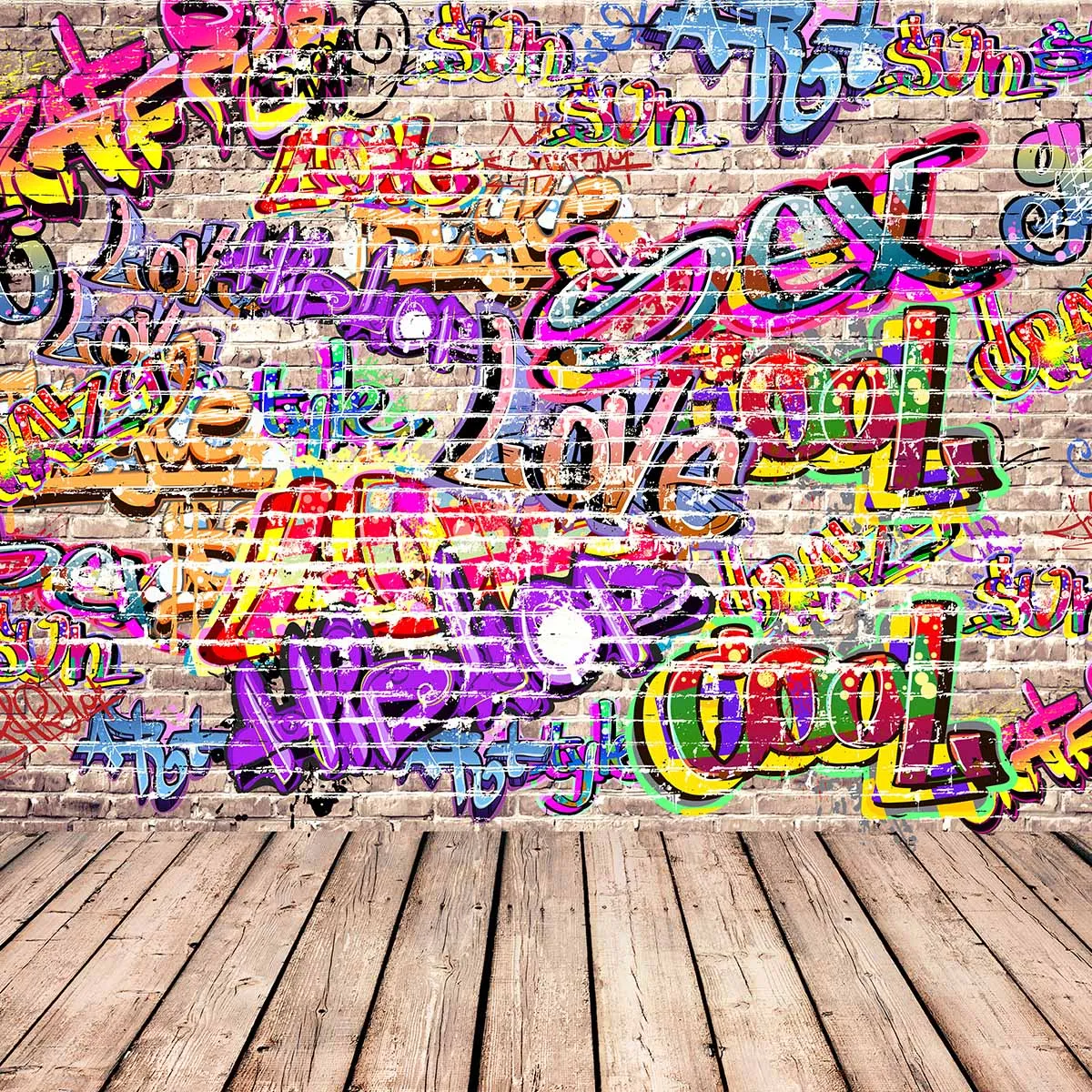 Allenjoy photography background store Graffiti brick wall theme backdrop Colorful and Cool text pattern background New Arrivals