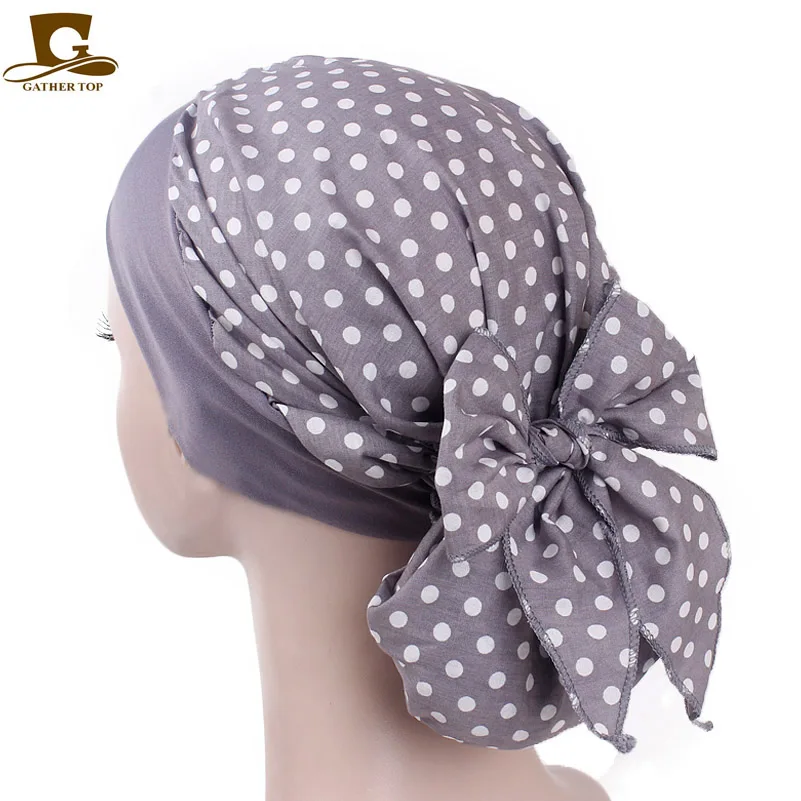 Turbante elástico vintage para mulheres, lenço de algodão, boné de quimio, bandana de bowknot, gorro de dormir, boné de cabelo, nova moda