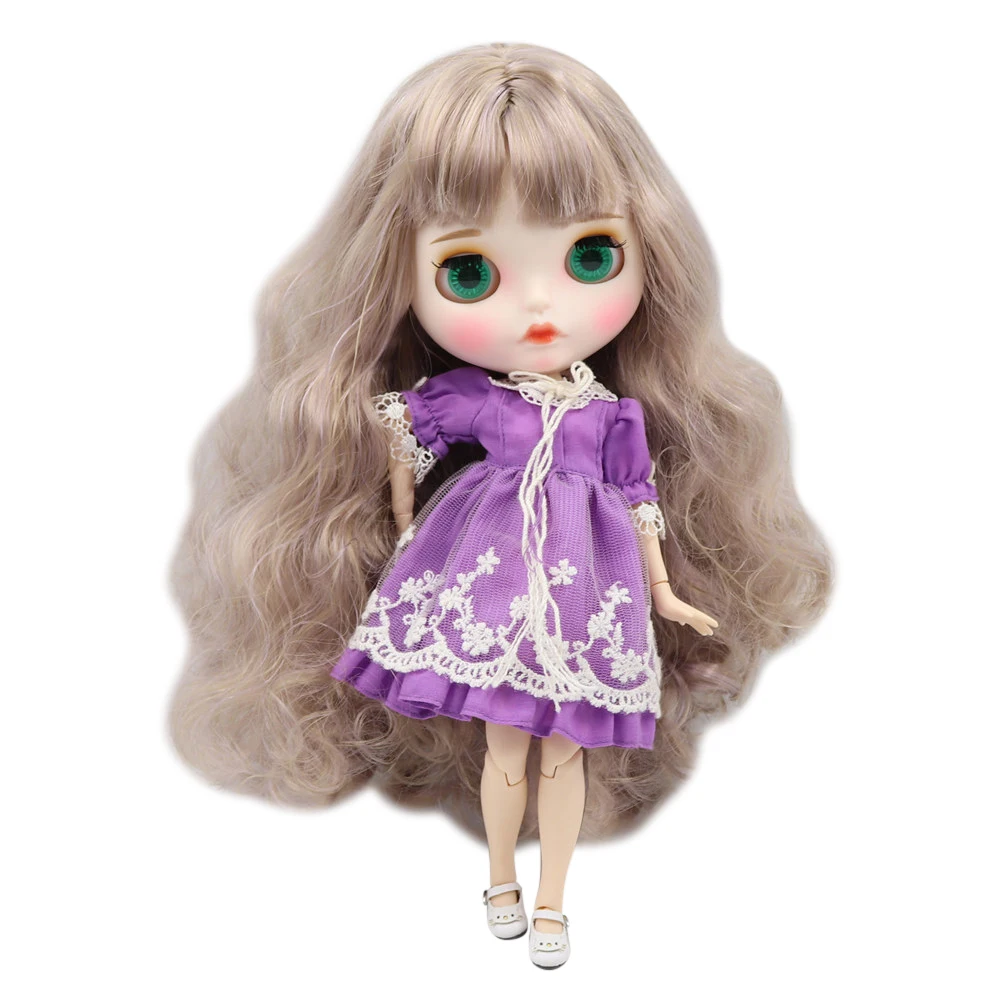 

ICY DBS Blyth doll white skin joint body Brown mixed purple hair matte face with eyebrows Lip gloss BL1049/3227