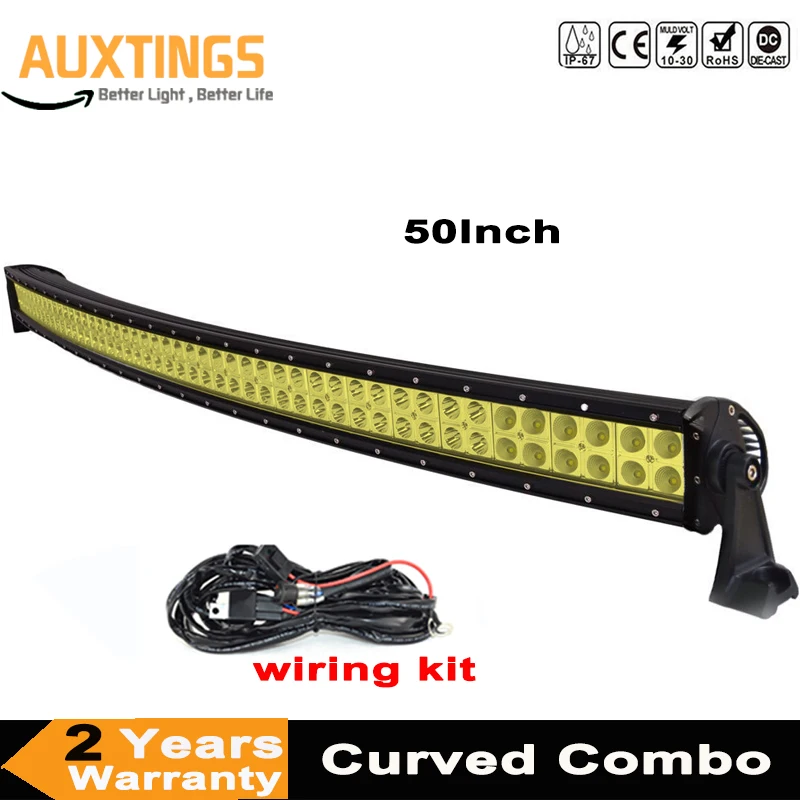 

50Inch 288W CURVED LED LIGHT BAR Spot Flood Beam Combo Yellow Fog Light for Tractor Boat OffRoad 4WD 4x4 Car Truck SUV ATV