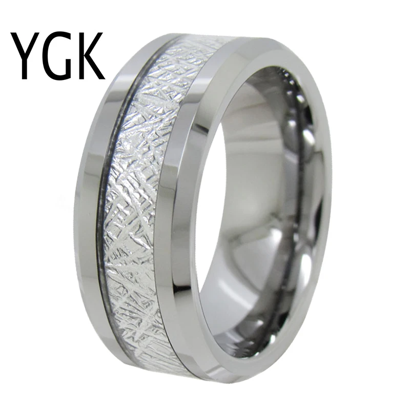 

YGK Wedding Jewelry Lover's Ring Silver Bevel Silver Foil Inlay Tungsten Ring Bridegroom Wedding Engagement Anniversary Ring