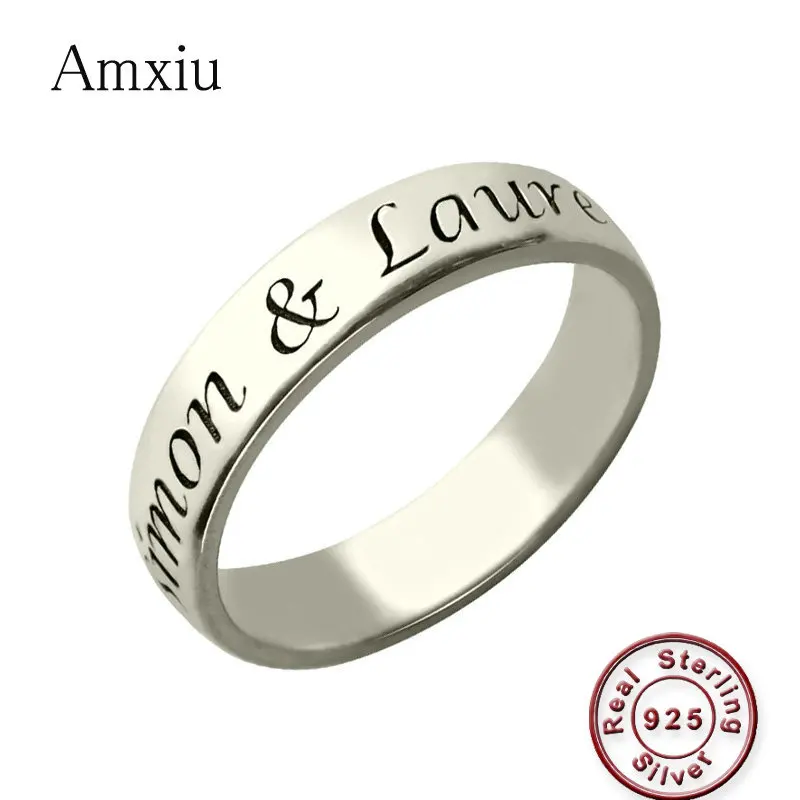 Amxiu Graveren Twee Namen Ringen Diy 925 Sterling Zilveren Ring Custom Gepersonaliseerde Ringen Voor Vrouwen Mannen Gift Big Size Rings sieraden