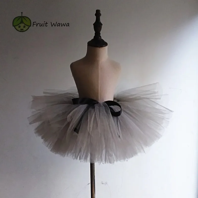 Handmade Girls Fluffy Dance Ballet Tutu Skirt Grey Color Nylon Baby Kids Birthday Party  Costume Tulle Tutu Skirt