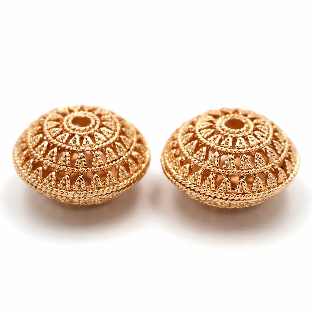 

African Dubai Gold Spacer Beads Hollow Connectors Circle Beading DIY Findings for Nigerian Indian Men Women Wedding Jewelry Set