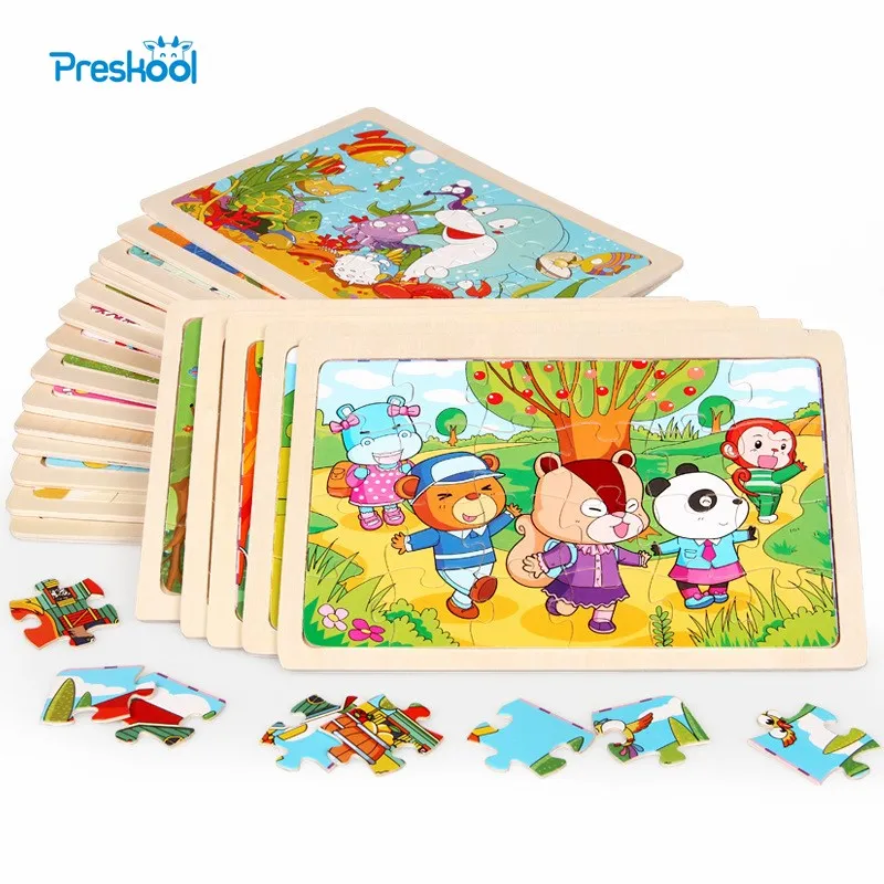 Preskool Giocattolo Del Bambino Per I Bambini Del Fumetto Animale Multi-Stile Puzzle Di Puzzle Giocattoli di Legno Per Formazione Iniziale