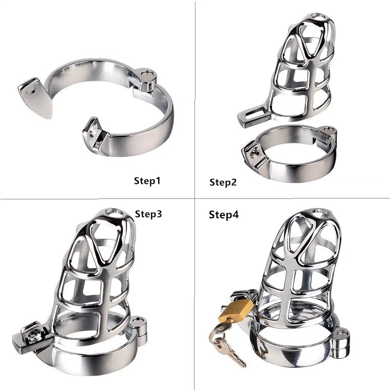 Male Metal Penis Chastity Cage Device Set Penis Lock Cock Ring Belt Bondage Restraint Slave Sex Toy For Man