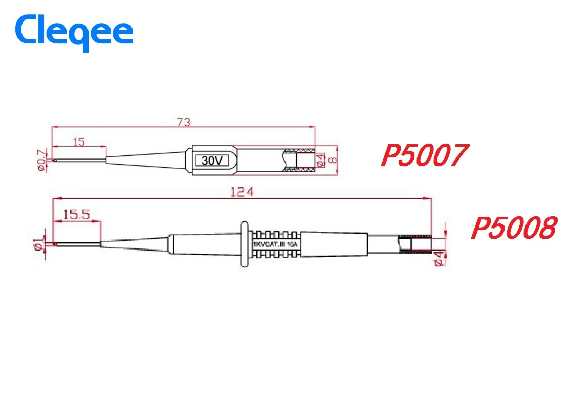 Cleqee P5007 P5008 2pcs isolamento Piercing ago sonde di prova multimetro Non distruttive rosso/nero