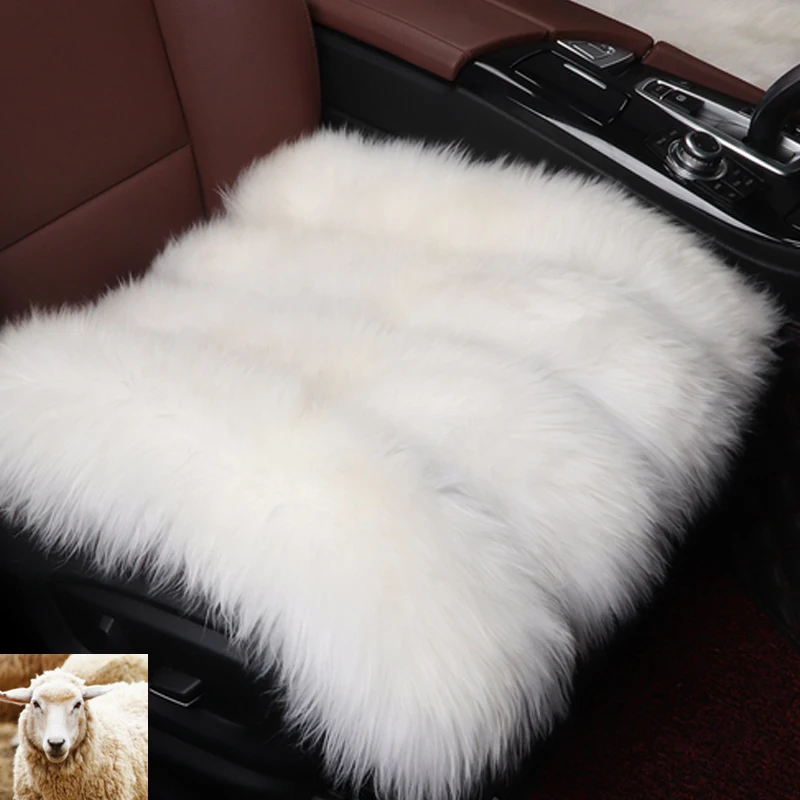 Australia Sheepskin Luxury Fur Cushion Long Wool Breathable Warm Soft Covers Chair Cushion Car Seat -Lamb White