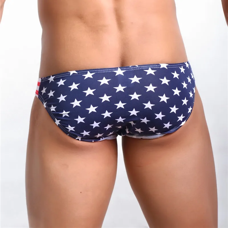 Intimo Gay Sexy slip da uomo pantaloncini USA bandiera stampato sacchetto di cotone slip a vita bassa mutande maschili slip calzoncillos