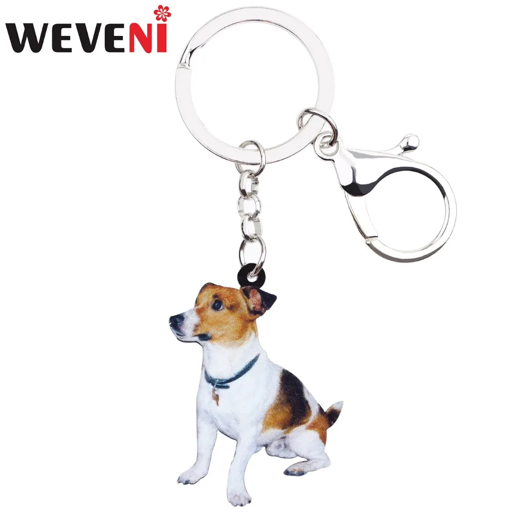 WEVENI Acrylic Sitting Jack Russell Terrier Dog Key Chains Keychain Sweet Jewelry For Women Girl Female Holder Charms 2018 Hot