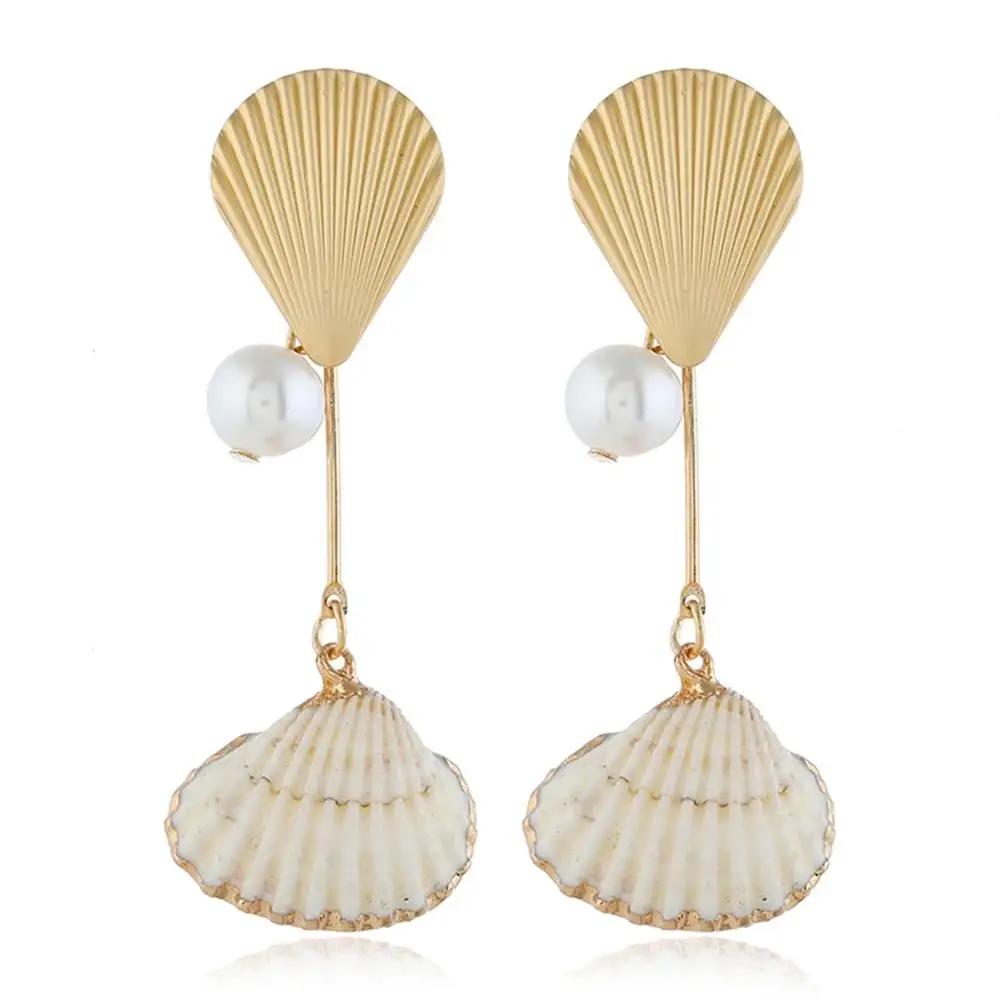 Pearl  Sea Shell   Pendant Long Dangle Drop Earrings 5 Colors New Fashion Women  Boho Summer Beach  Charm Jewelry