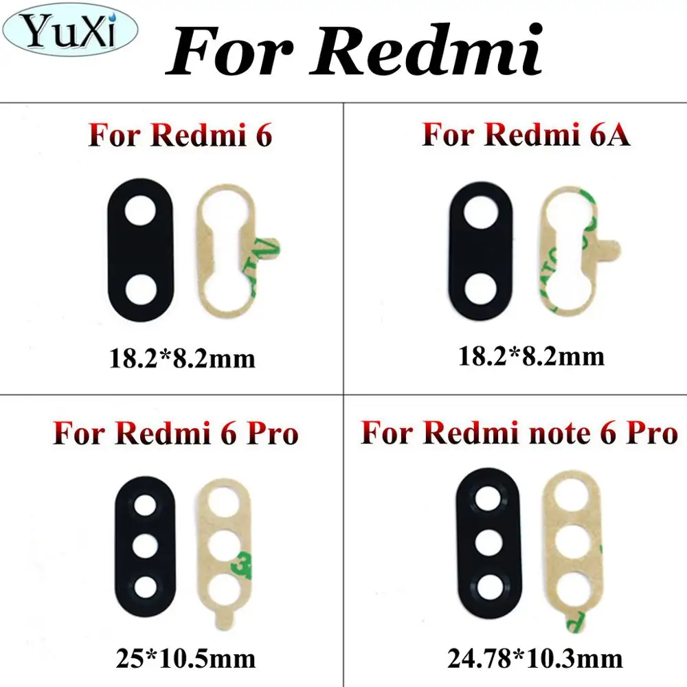 YuXi 2pcs For Xiaomi Redmi 6 / 6A / 6 Pro / Note 6 Pro / note 6Pro Rear Back Camera Glass Lens Cover With Adhesive