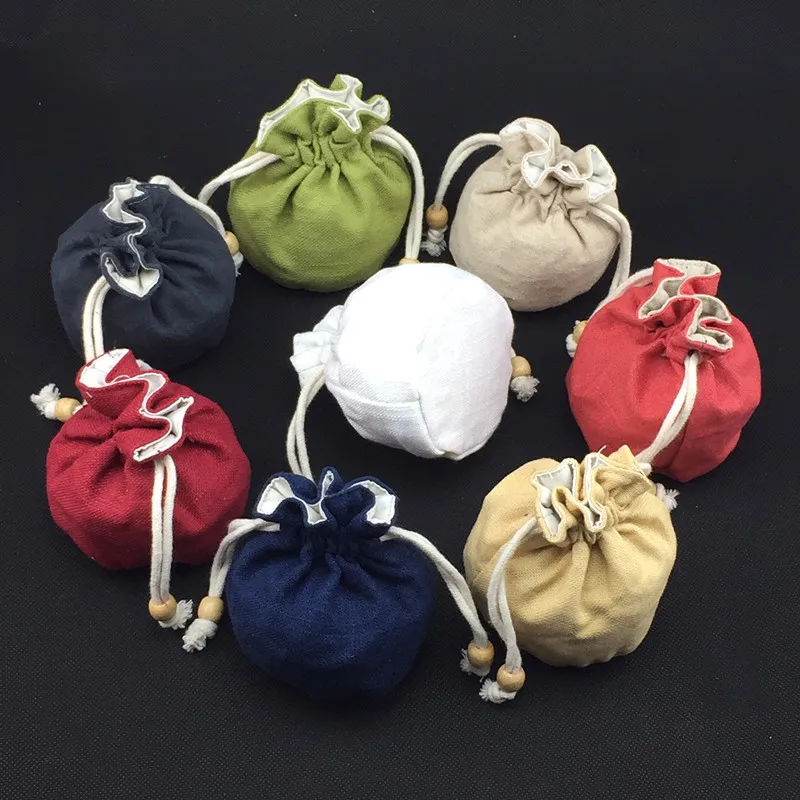 Round Bottom Drawstring Cotton Linen Bucket Bag Small Jewelry Travel Bag High Quality Plain Cloth Bracelet Gift Bag 30pcs/lot