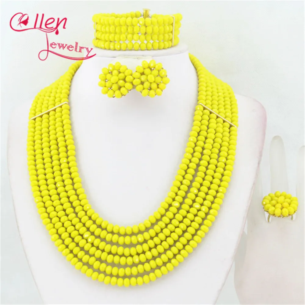 

Yellow African Beads Jewelry Set Crystal Beads women Necklace Set nigerian wedding bridal Jewelry Set W6426