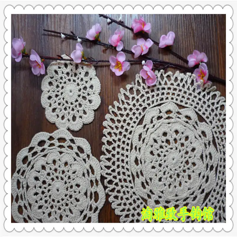 2016 new fashion 20 pcs 100% natural cotton knitted round lace trivet for wedding decoration as table hot dish underlay wholesal