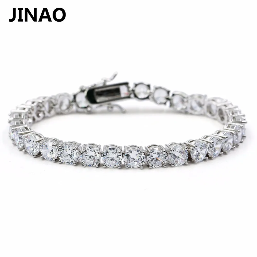 JINAO 4mm 5mm Men\'s AAA Cubic Zircon Tennis Bracelet Gold Color Silver Color Iced Out 1 Row Chain Bracelet Hip Hop Jewelry Gifts