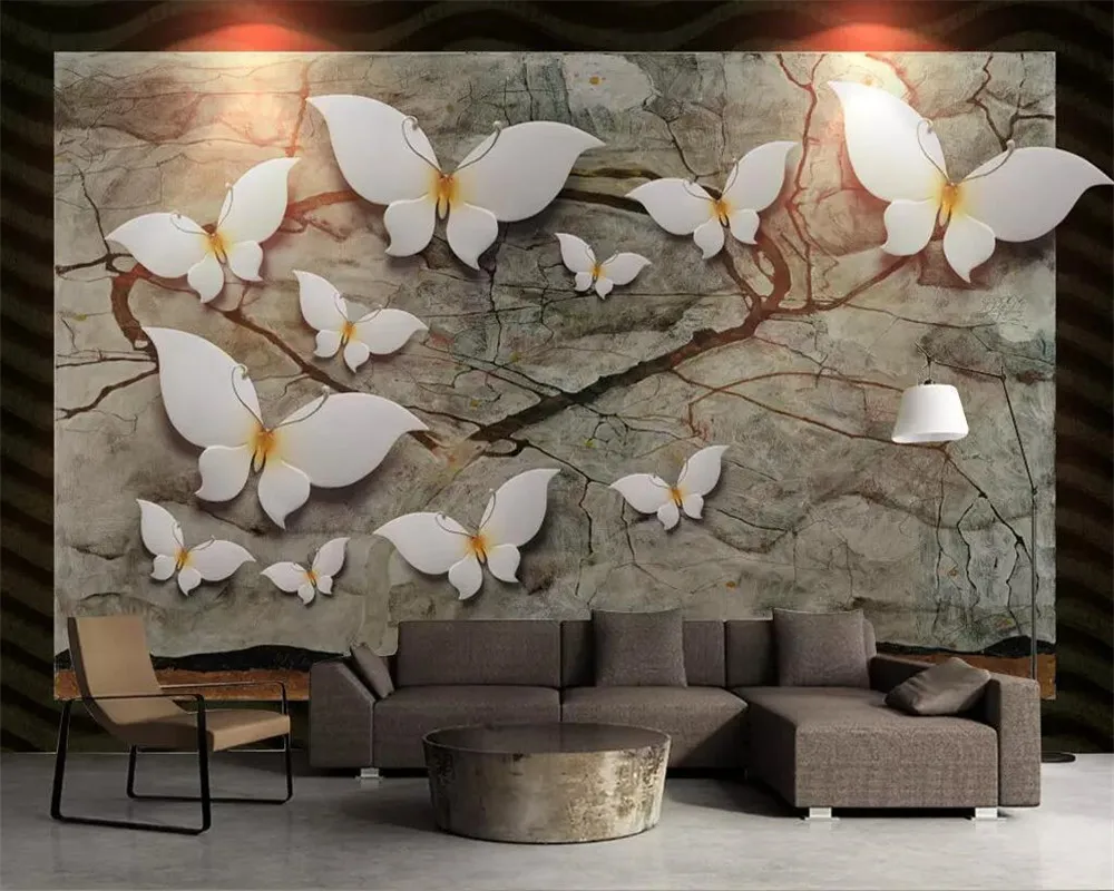 

Custom wallpaper fashion atmosphere butterfly oil painting background 3D three-dimensional relief wall 3d wallpaper