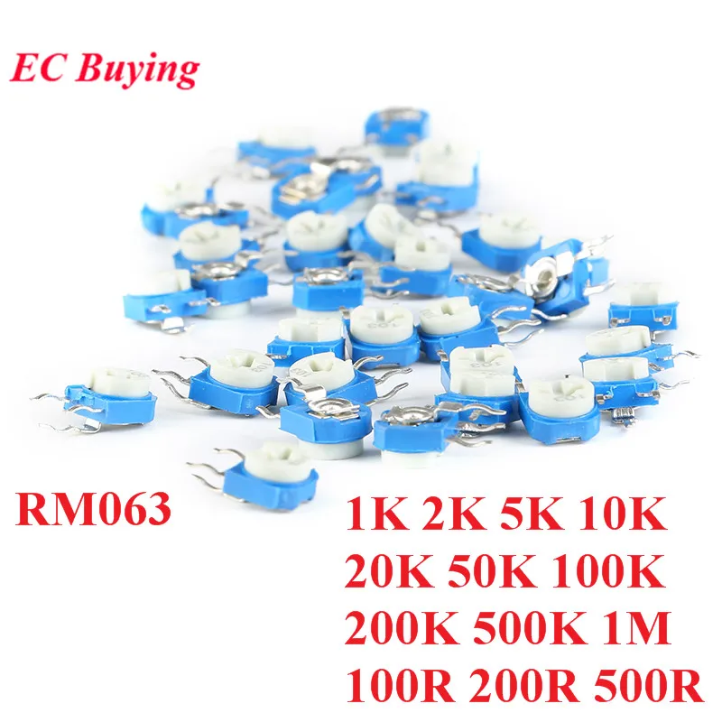 10 sztuk RM063 RM-063 1K 2K 5K 10K 20K 50K 100K 200K 500K 1M 100 200 500 Ohm potencjometr potencjometr przycinarki rezystor zmienny WH06