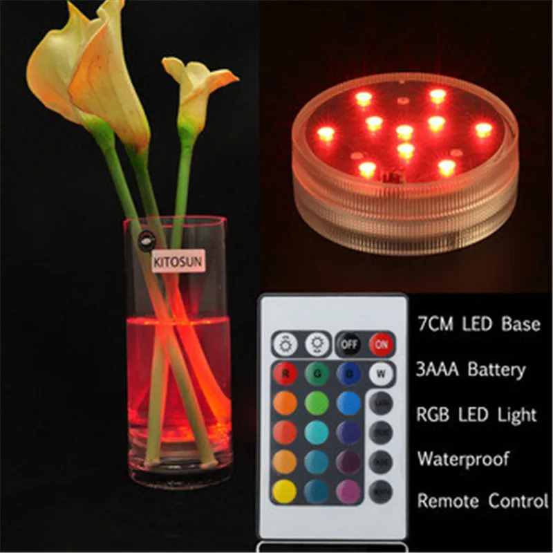 

1piece/ lot LED Submersible Waterproof Wedding Party Vase Base Light with Remote Controller for Wedding Decoration