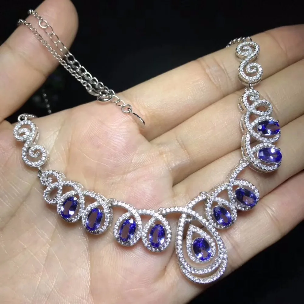 Natural tanzanite luxury necklace, complex style, good quality gemstone, 925 silver hand-made, party focus