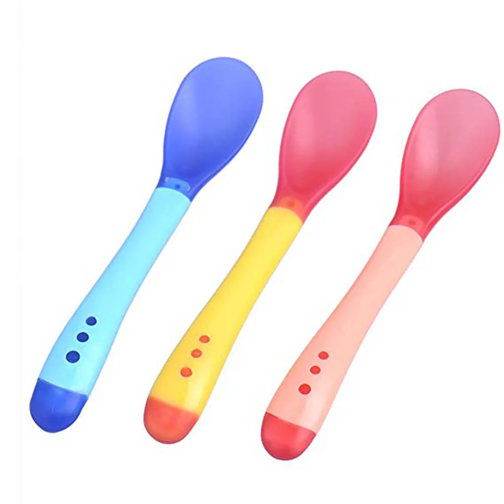 Hot Sale 3pcs/set Small Toddlers Utensils Plastic Baby Spoons Infant Feeding Tool Heat Sensitive Kids Tableware