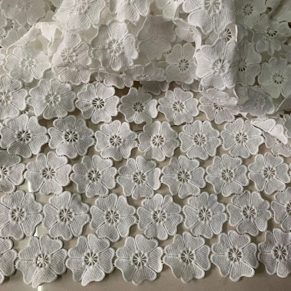 2yards Latest White African Cord Lace Fabric 2019 High Quality French Guipure Lace Fabric For Nigerian Women Wedding Dress