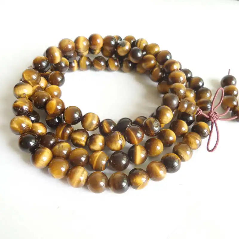 Natural 8mm Yellow Tiger Eye Beaded Bracelet Buddhist 108 Prayer Beads Meditation Mala for ManBRO809 
