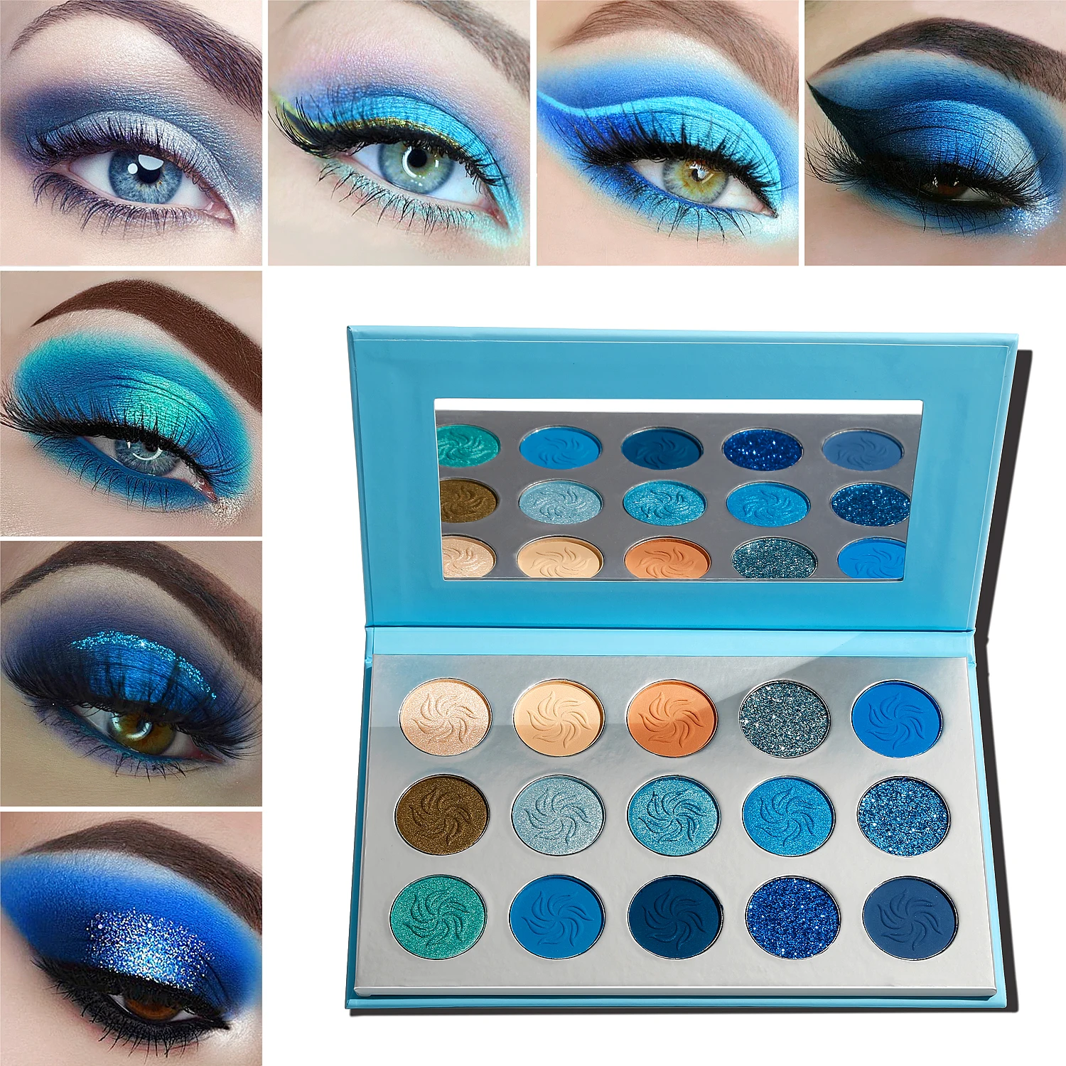 Makeup Eyeshadow Pallete Bright, Afflano 15 Color Pigmented Glitter Eye Shadow Palette Green Blue Orange Purple Make Up Palette