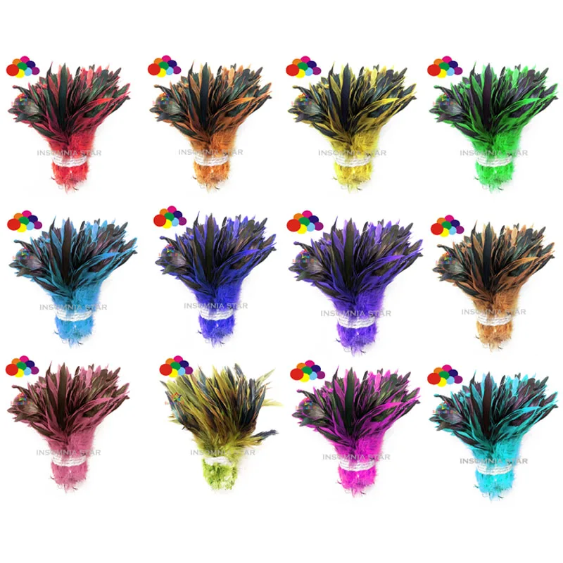 600 pcs Carnival Dyed Rooster Saddle Hackle Feather Strung 6-8 inch / 15-20 cm Chicken feather Trimming Cock Ribbons costume