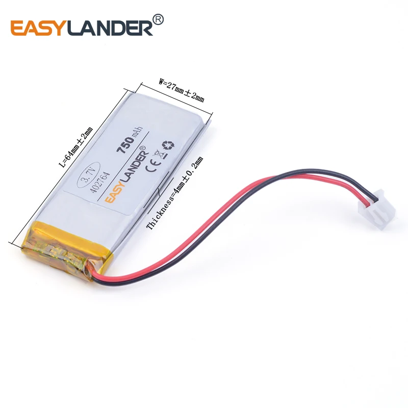 

10pcs/Lot 3.7V XHR-2P 2.54 750mAh 402764 Rechargeable Lithium Li-ion Polymer Battery