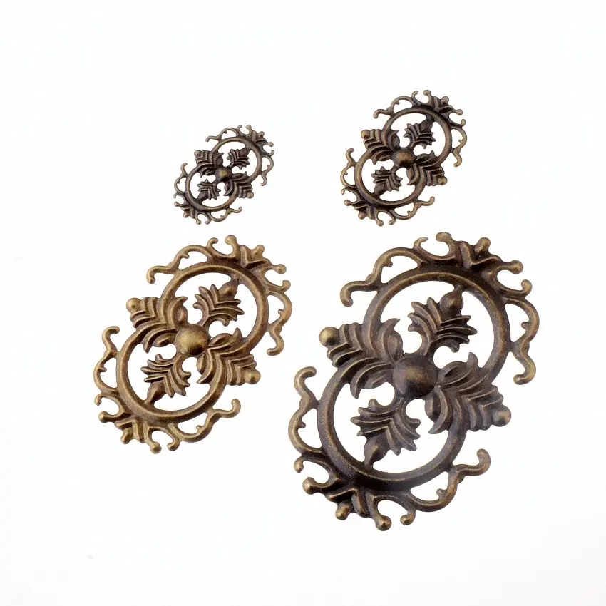 Free shipping Retail 10Pcs Bronze Tone Filigree Flower Wraps Connectors Metal Crafts Gift Decoration DIY Findings
