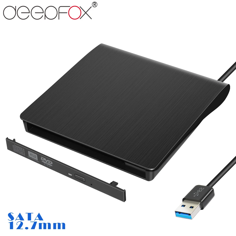 DeepFox 12.7mm USB 3.0 DVD Drive External Optical Drives Enclosure SATA to USB External Case For Laptop Notebook without Drive