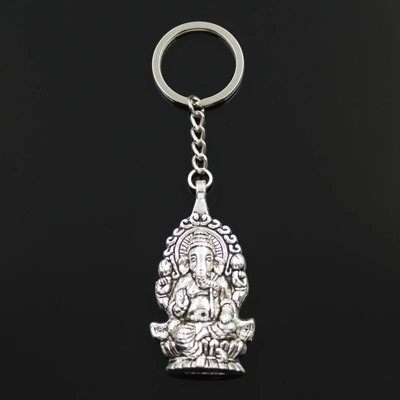 Fashion 30mm Key Ring Metal Key Chain Keychain Jewelry Antique Bronze Silver Color Ganesha Buddha Elephant 62x32mm Pendant