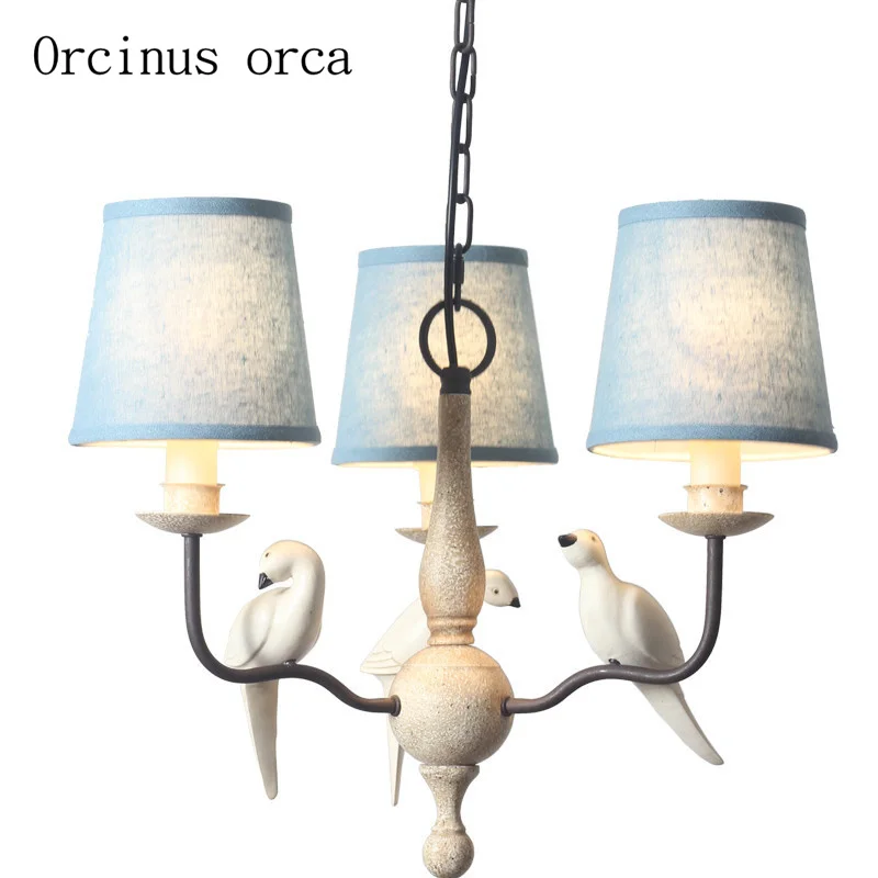 Nordic retro American bird resin chandelier living room bedroom dining room personalized linen iron Chandelier free shipping